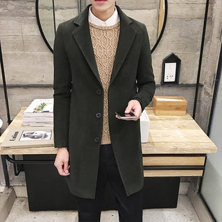 Buy armygreen 2022 Fashion Men Wool Blends Casual Business Trench Coat