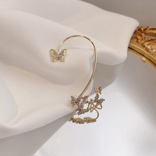 Buy d-left-ear-gold Zircon Butterfly Ear Cuff Earrings for Women 1pc Non Piercing Ear Clip