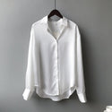 Silk Blouse Women Fashion Button Up Satin Shirt Vintage White Long Sleeve Shirts Tops