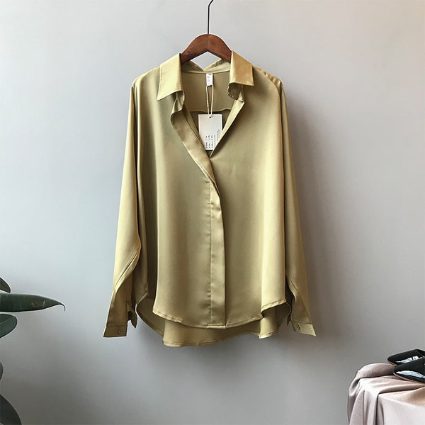 2023 Summer Shirt Fashion Long Sleeve Satin Womens Vintage Street Silk Shirts