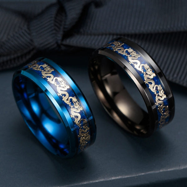 Men's Titanium Steel Dragon Rings Black And Blue