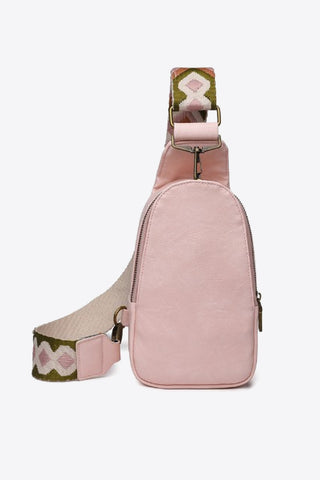 Buy blush-pink Adjustable Strap PU Leather Sling Bag