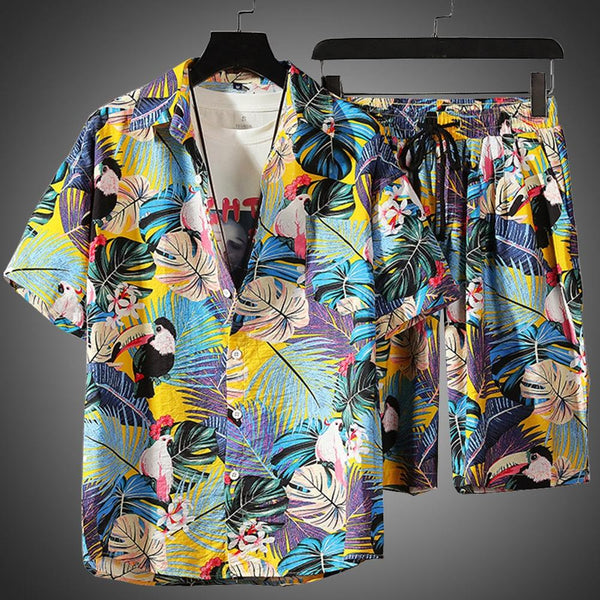 Summer Casual Beach Wear Men 2 Piece Set Prined Shirt + Shorts Summer Clothes. - Fashionontheboardwalk
