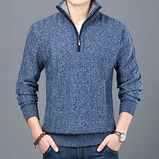 Buy blue Men's Sweater Casual style Stand Collar Knitted Pullovers
