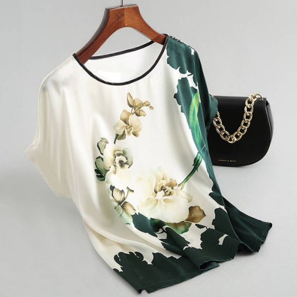 Fashion Floral Print Blouse Pullover for Women Silk Satin.