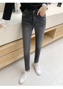 Women High Waist Skinny Jeans Simple Fleece. - Fashionontheboardwalk