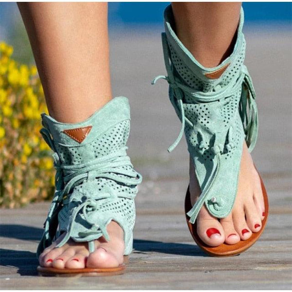 Women Retro Clip Toe Sandals Gladiator Sexy Vintage Boots Casual Tassel Rome Summer Beach. - Fashionontheboardwalk