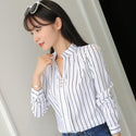 Women White Tops and Blouses Fashion Stripe Print Casual Long Sleeve. - Fashionontheboardwalk