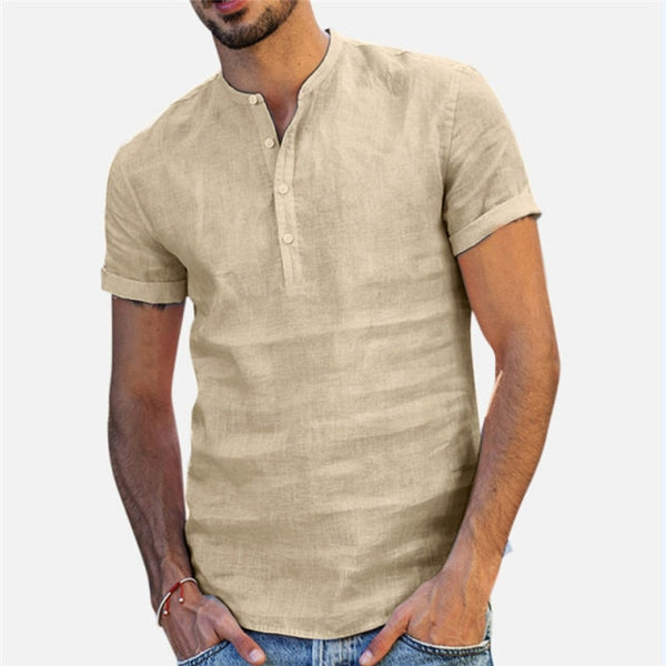Men's Linen Baggy Casual Shirts Slim Fit Solid Cotton Pullover..