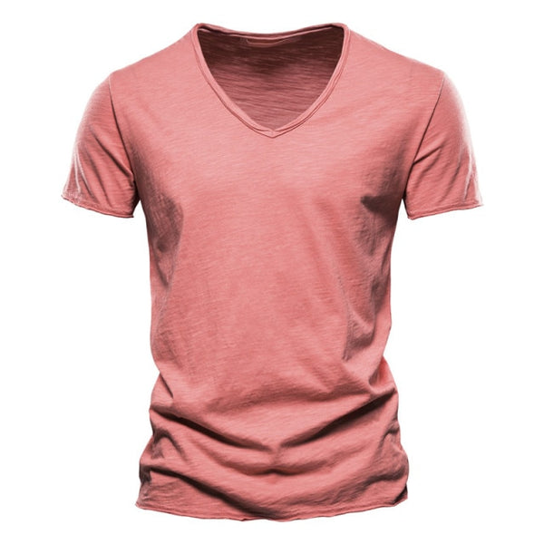 Men T-shirt V-neck Fashion Design Slim Fit Tops.