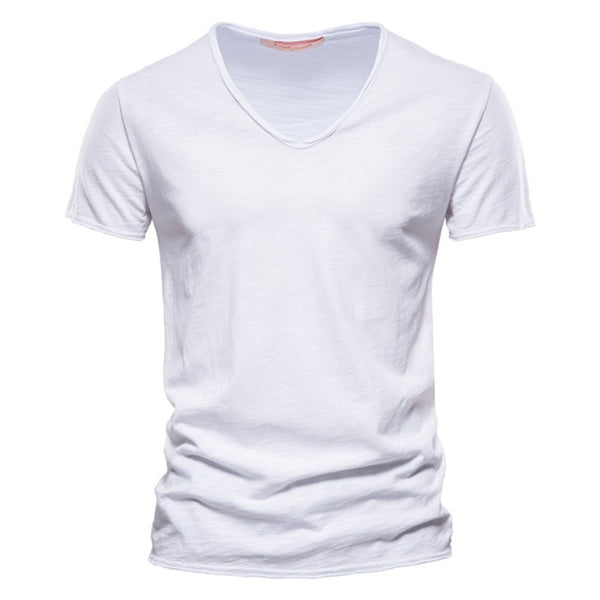 Men T-shirt V-neck Fashion Design Slim Fit Tops.