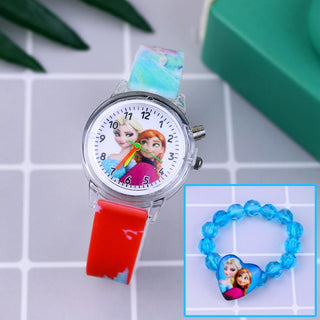 Buy red-with-bracelet Fashion Cartoon Flash Light Girls Watches.