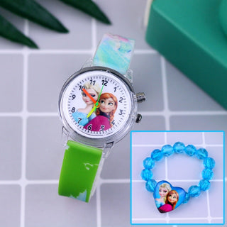 Buy green-with-bracelet Fashion Cartoon Flash Light Girls Watches.