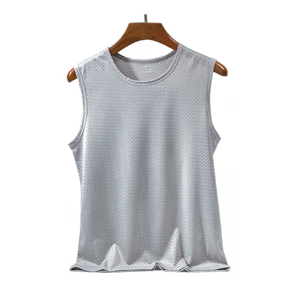 Men Tops Ice Silk Vest T-Shirts Outer Wear.