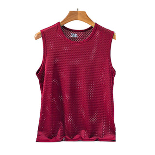 Buy wine-red Men Tops Ice Silk Vest T-Shirts Outer Wear.