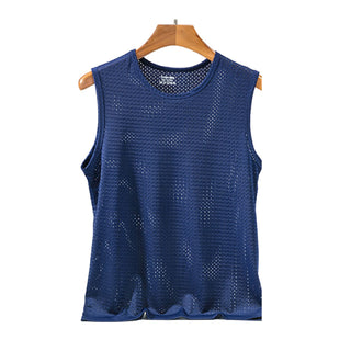 Buy navy-blue Men Tops Ice Silk Vest T-Shirts Outer Wear.